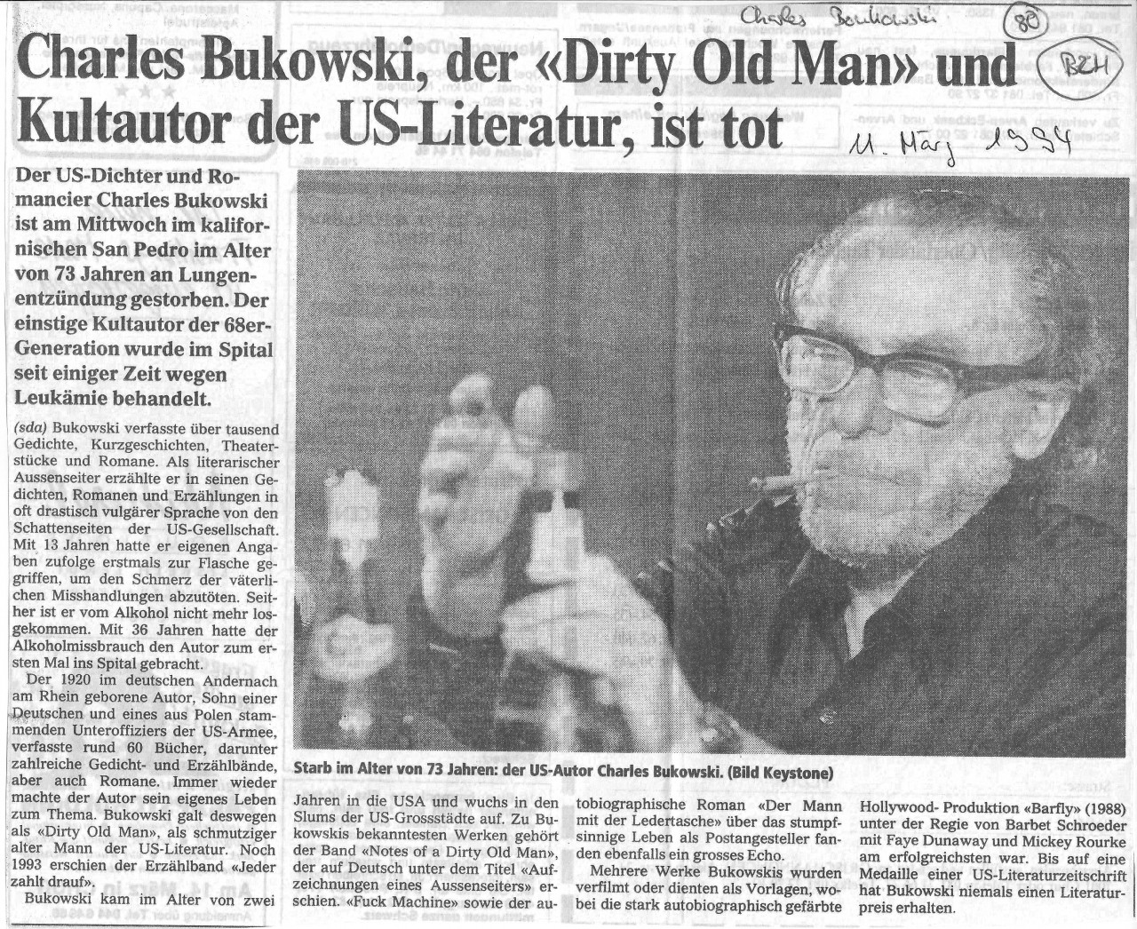 Charles Boukowsky, der "Dirty Old Man" und Kultautor der US-Literatur, ist tot